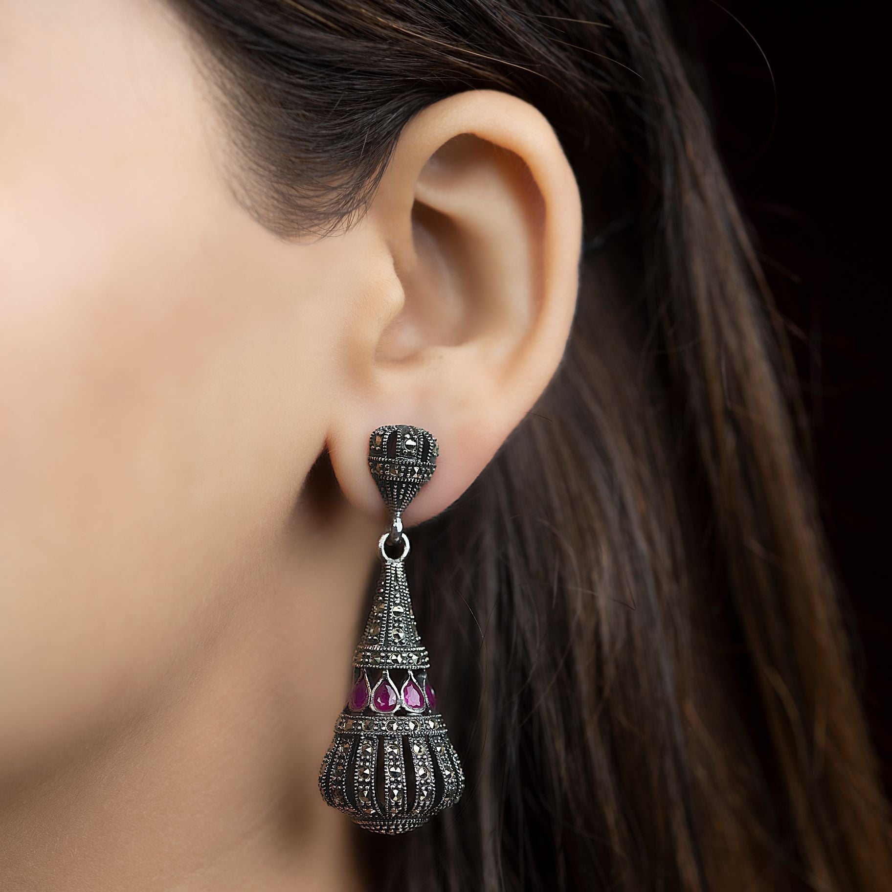 Marcasite Cylindrical Dangler Earrings silverhousebyrj