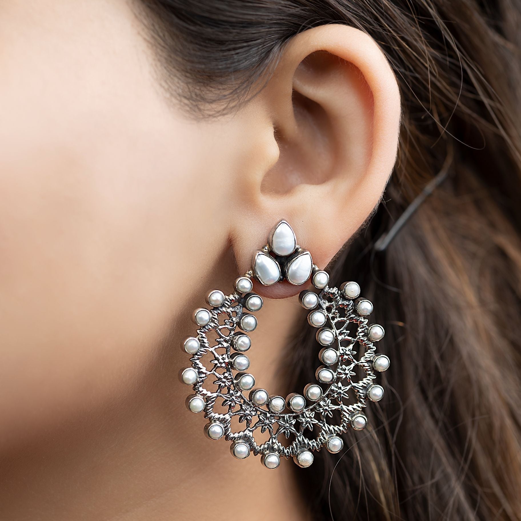 Moonlit Pearls Chand Bali Earrings silverhousebyrj