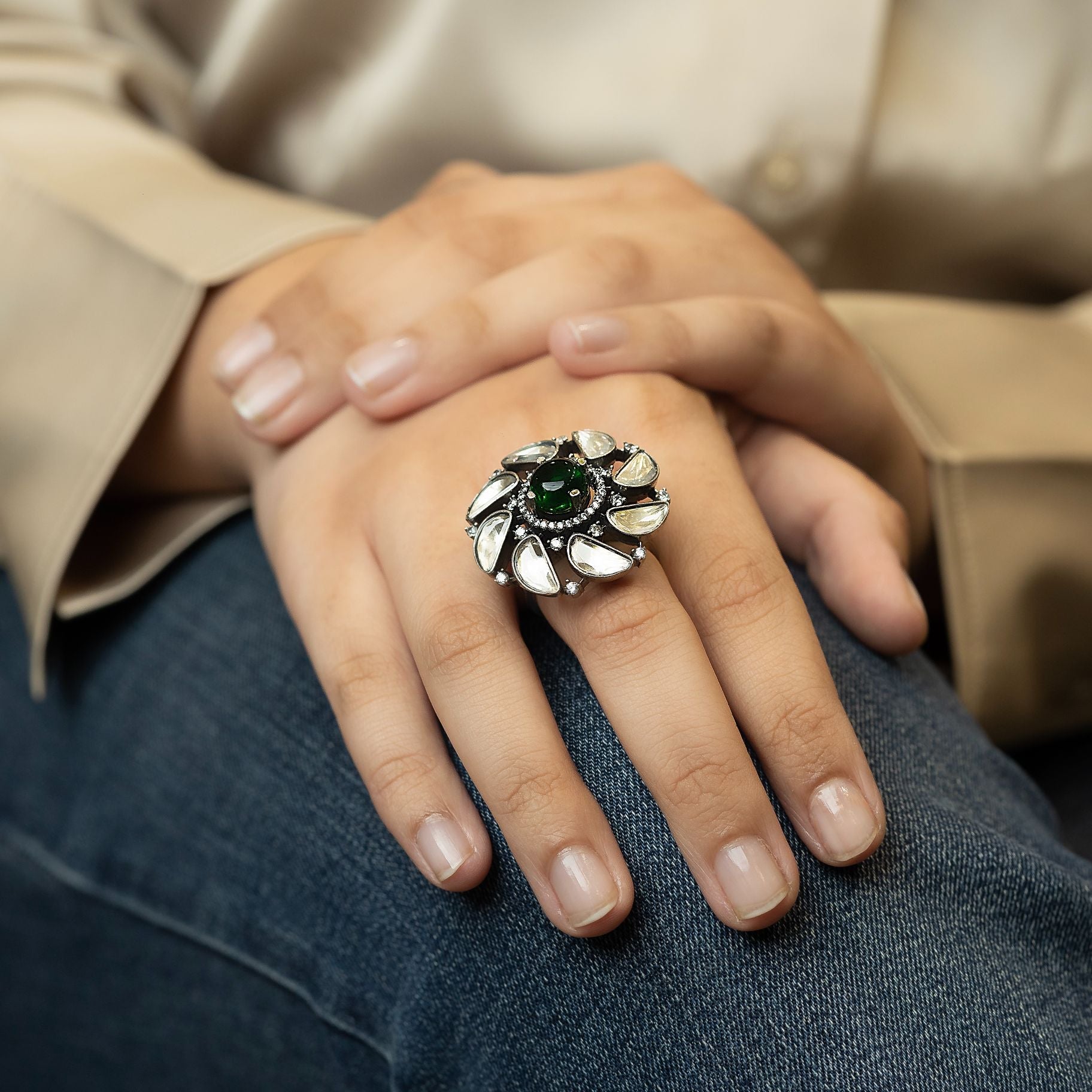 Ornate Polki Statement Ring silverhousebyrj