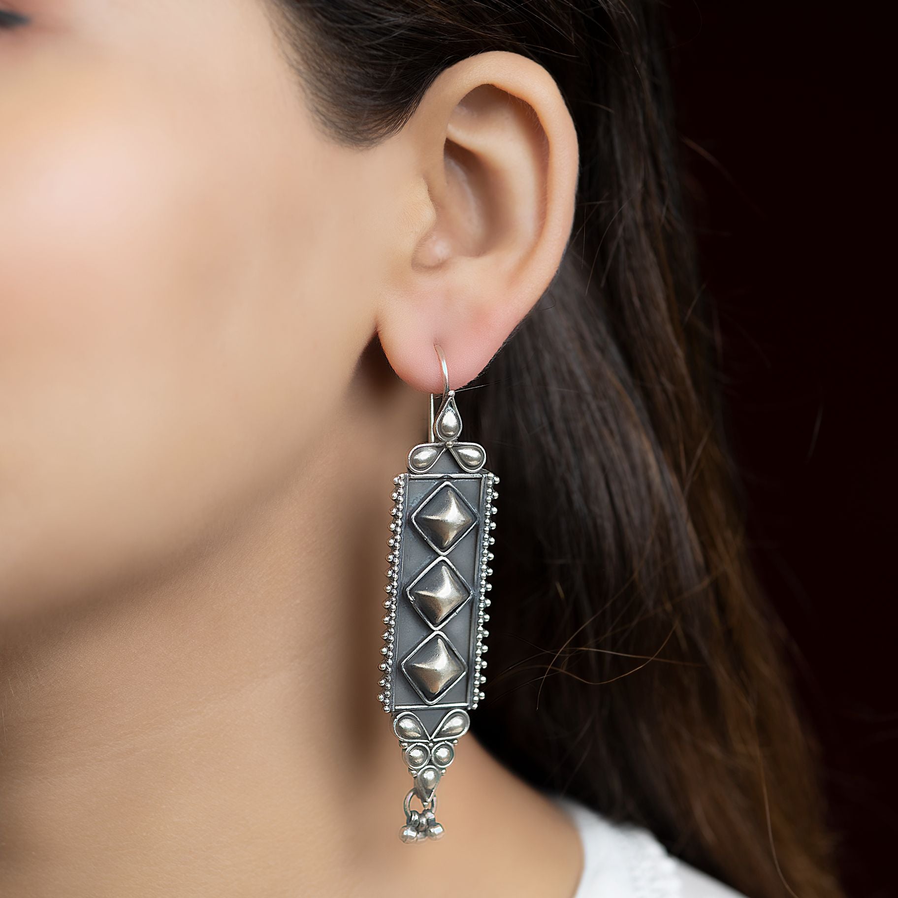Rectangular Unique Dangler With Fine Droplet Earrings silverhousebyrj