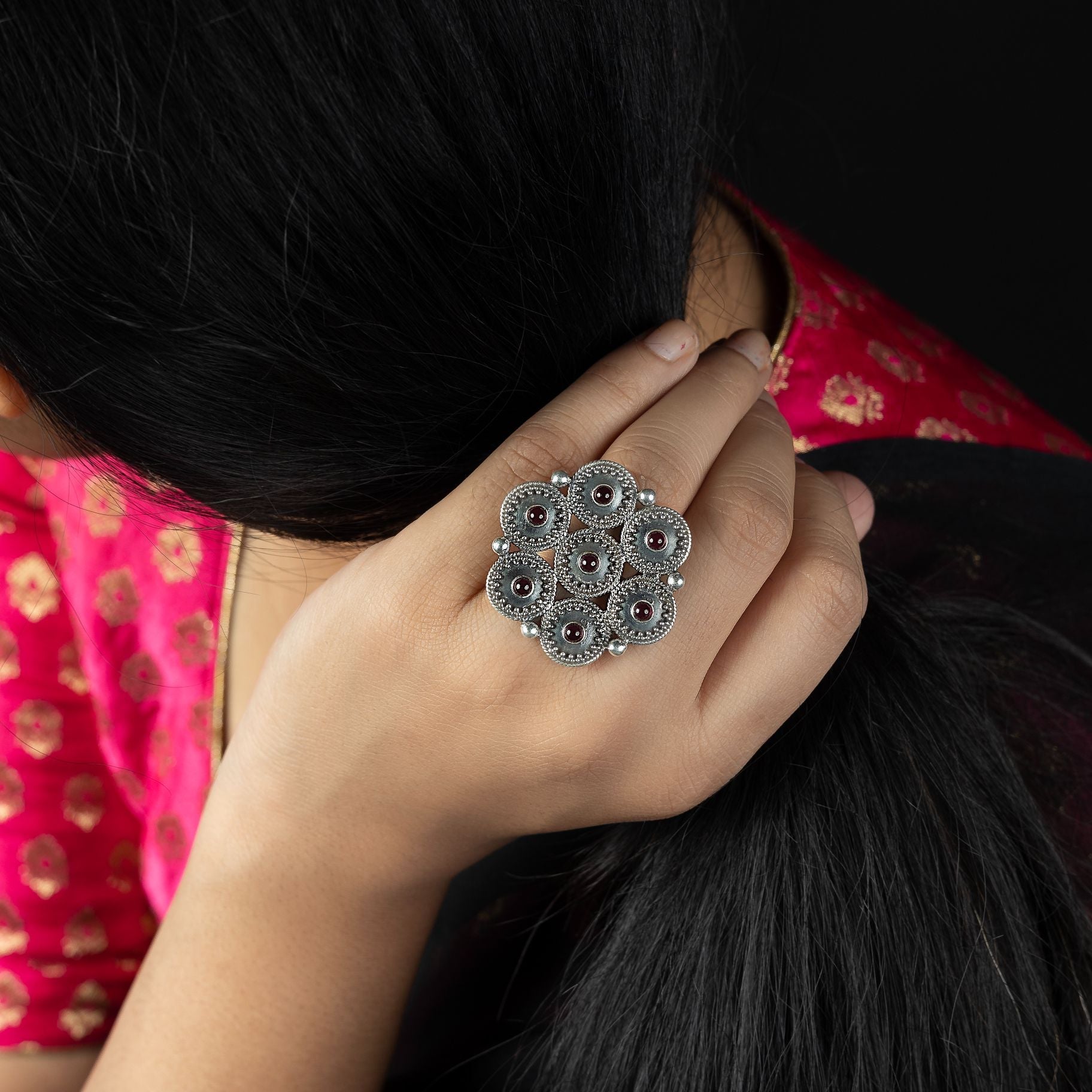 Stylish Magenta Floral  Ring silverhousebyrj