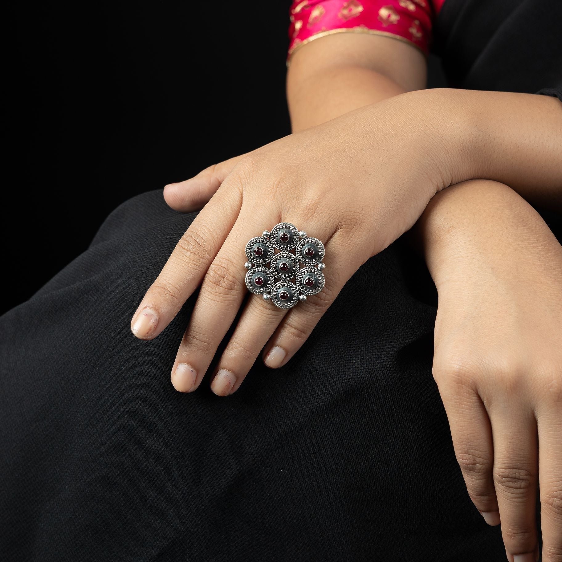 Stylish Magenta Floral  Ring silverhousebyrj