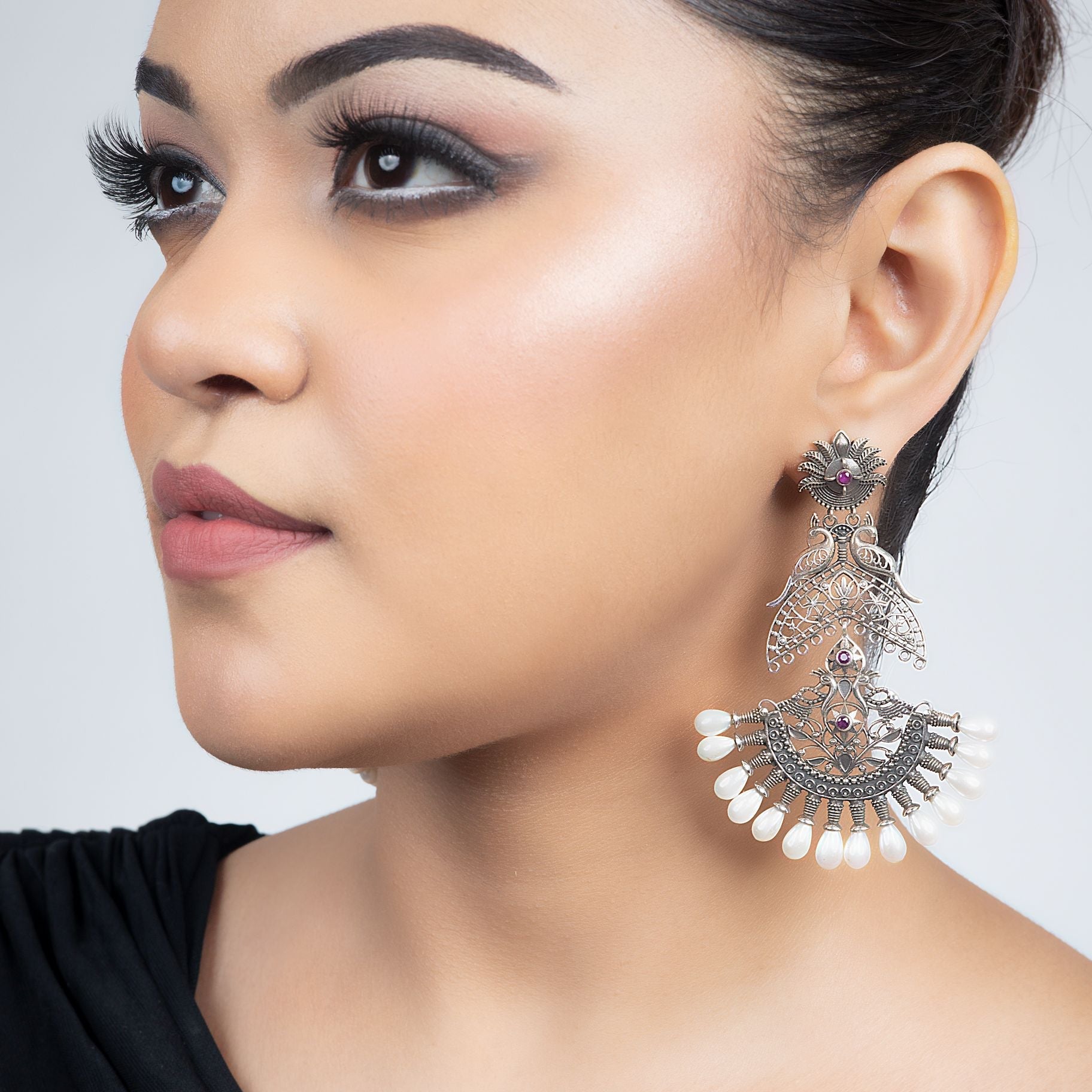 Traditional Half Chand Bali With Pearls silverhousebyrj