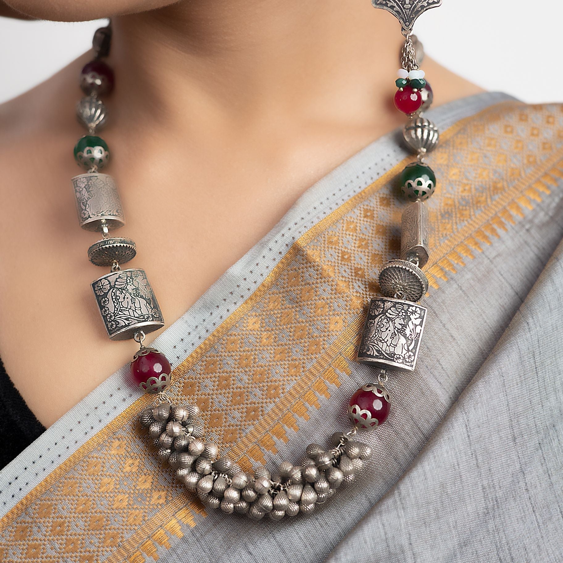 Tribal Ghungroo Necklace With Earing Set silverhousebyrj