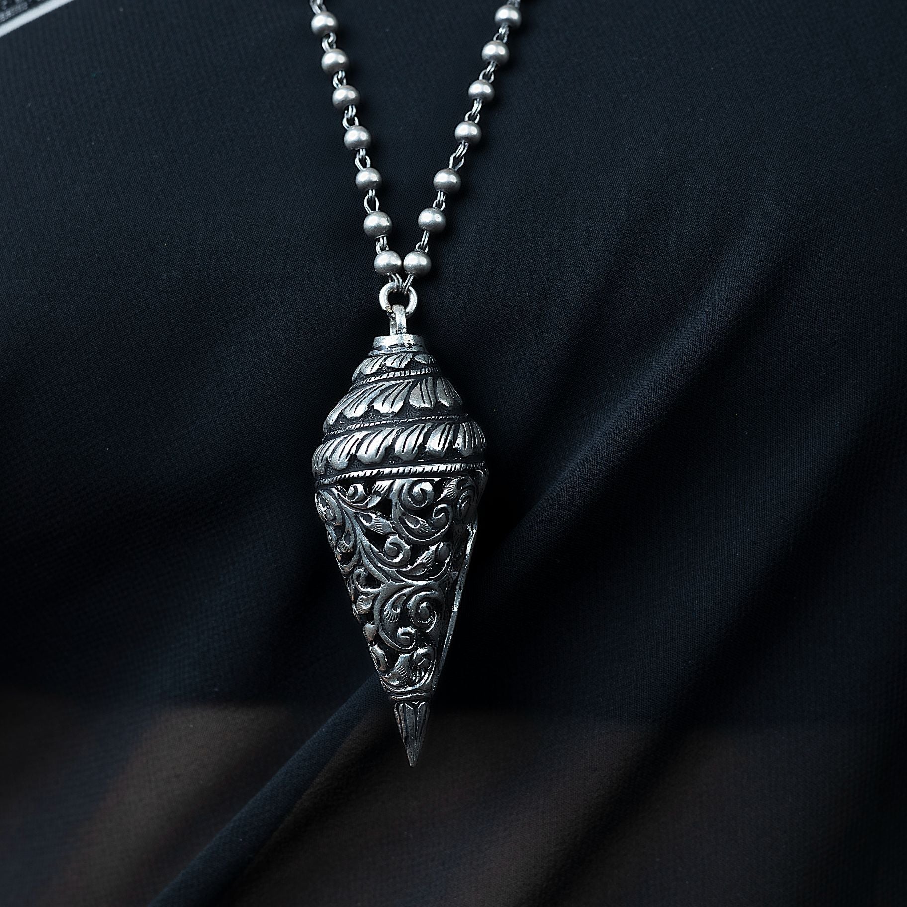 Unique Shankh Pendant Neckpiece With Long Matar mala chain silverhousebyrj