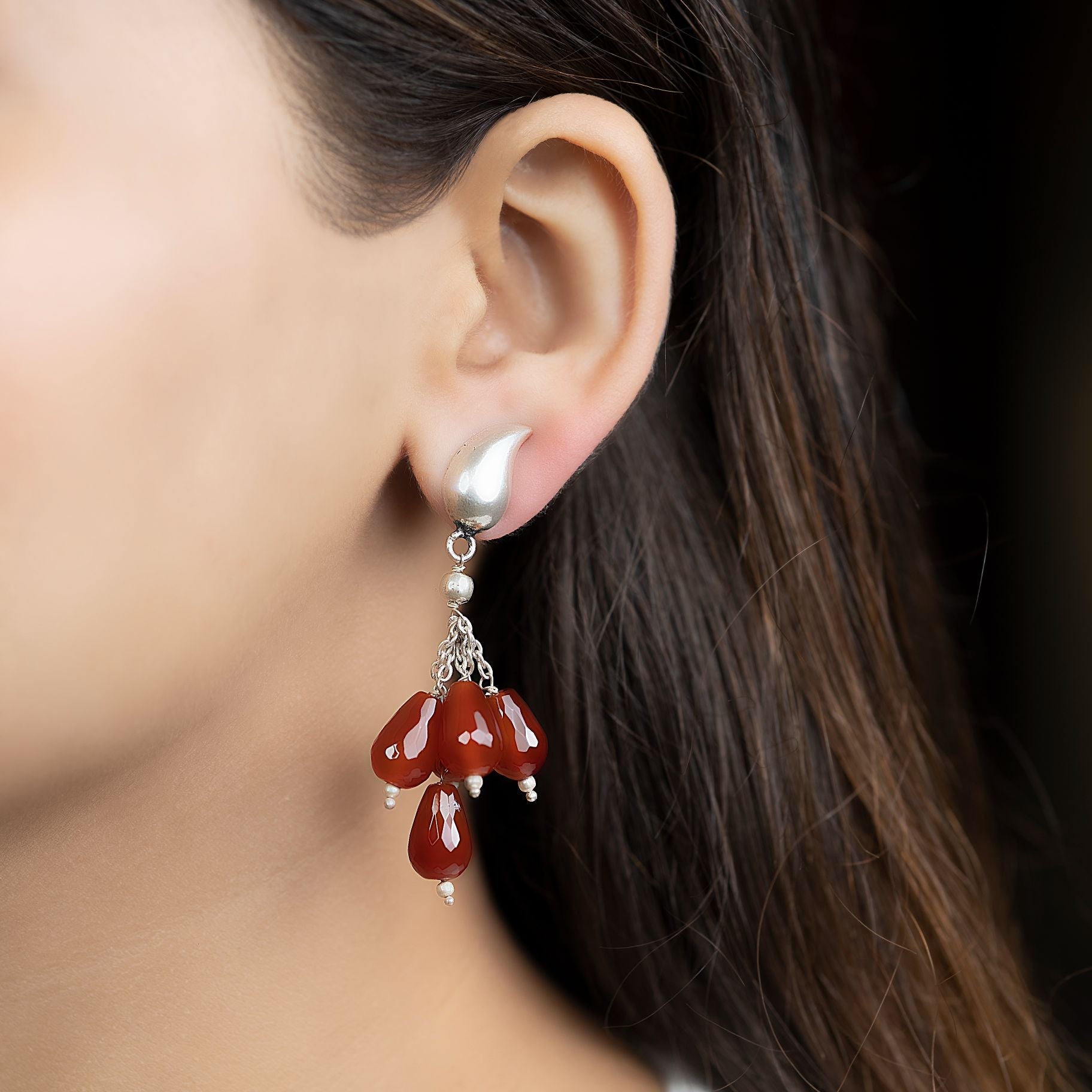 Uniquely Designed Red Pearl Droplets Earrings silverhousebyrj